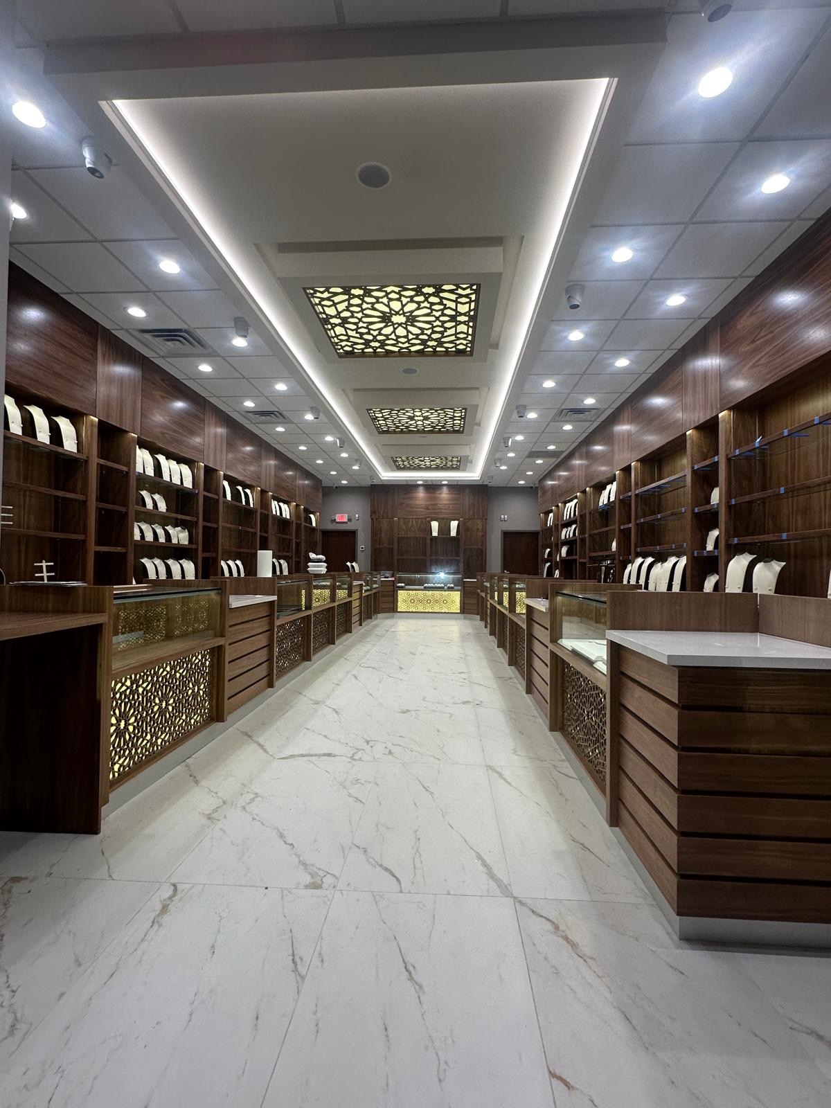 Commercial retail millwork with walnut display casework